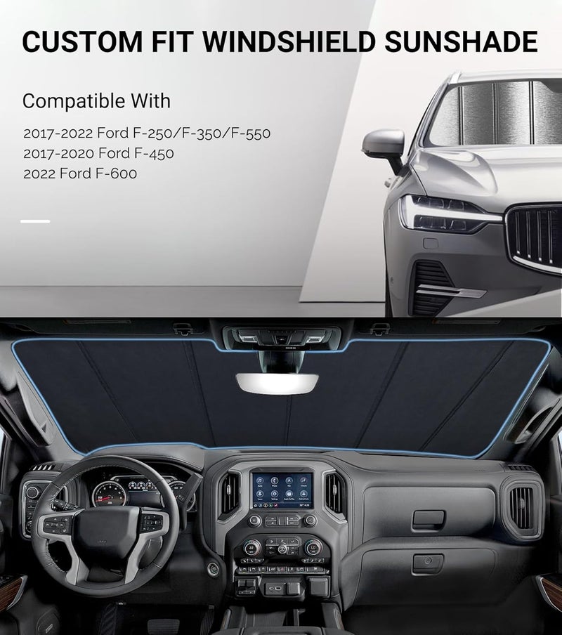 Pigenius Front Windshield Sun Shade for 2017-2022 Ford F-250/F-350 Super Duty - Metallic Silver - Image 2