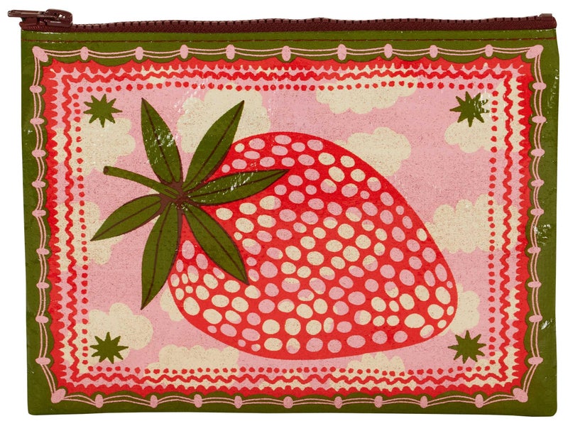 Blue Q Zipper Pouch Cosmetic Bag for Women, Travel and Everyday Essentials, Purse Accessory Storage for Makeup or Toiletries, Made from 95% Recycled Plastic, Strawberry, 7.25" h x 9.5" w - Image 1
