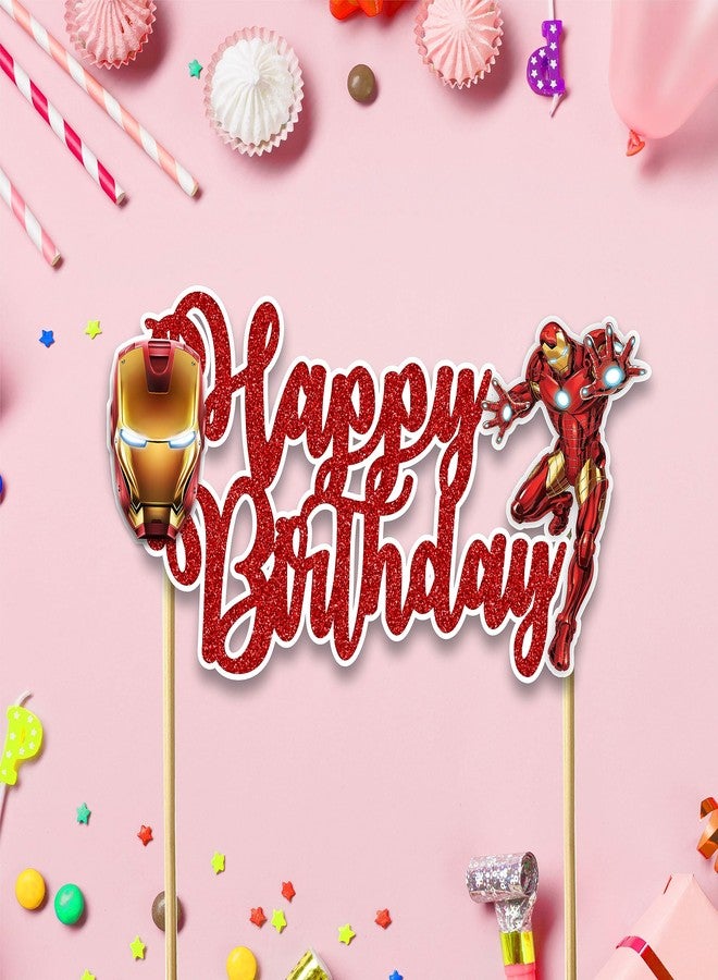 Seyal "Irn Man Happy Birthday Cake Topper - Superhero Theme Birthday Party Decoration for Adults - Durable Glitter Cake Topper for Boys Girls, Comic Hero Themed Birthday Party Supplies for Cake Décor" - Image 3