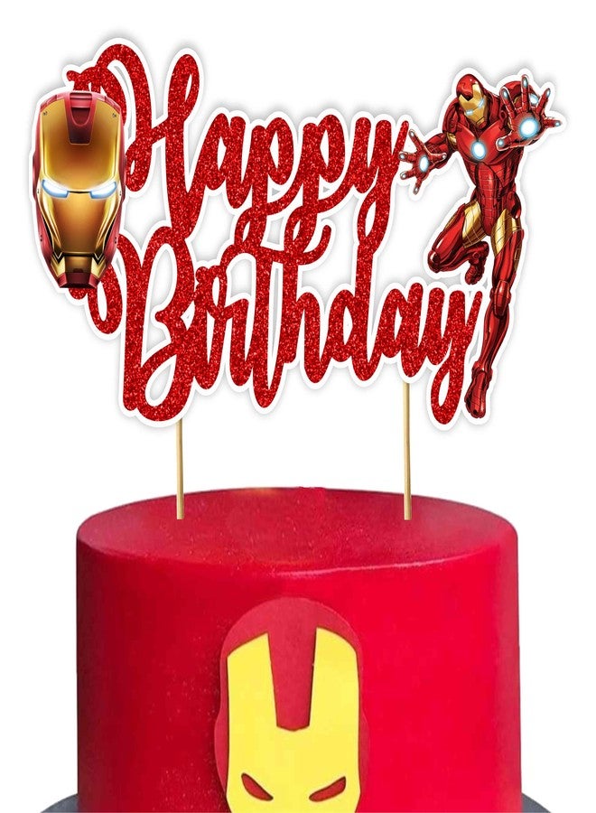 Seyal "Irn Man Happy Birthday Cake Topper - Superhero Theme Birthday Party Decoration for Adults - Durable Glitter Cake Topper for Boys Girls, Comic Hero Themed Birthday Party Supplies for Cake Décor" - Image 1