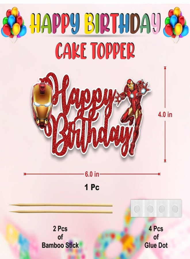 Seyal "Irn Man Happy Birthday Cake Topper - Superhero Theme Birthday Party Decoration for Adults - Durable Glitter Cake Topper for Boys Girls, Comic Hero Themed Birthday Party Supplies for Cake Décor" - Image 2