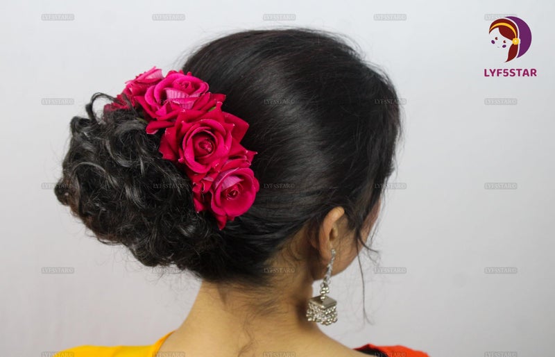 LYF5STAR Artificial Bridal Dark Pink Rose Flower Veni Gajra Hair Juda For Women Floral Hair Bun Accessories | Suitable for Traditional Indian Wedding/Marriage/Engagement - Image 2