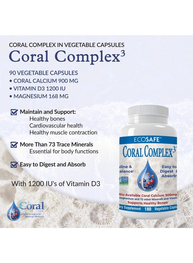 Coral White Coral Complex 3 - Coral Calcium 900 mg with Vitamin D3 1200 IU and Magnesium168 mg - 180 Vegetarian Capsules - Image 2