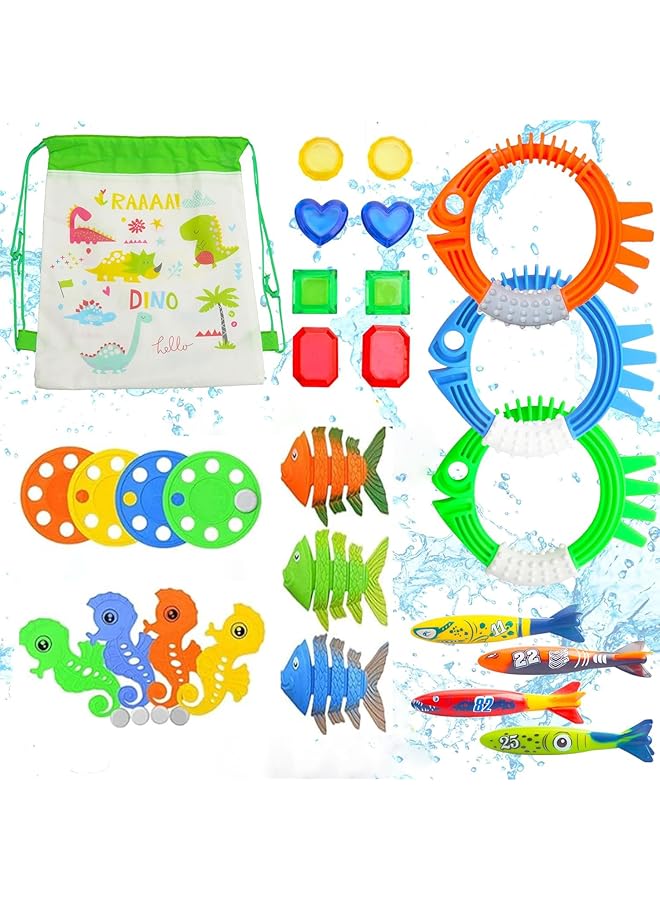 KASTWAVE Diving Toys Kids Diving Pool Toys Pool Diving Toy Set | 27 Pcs Pool Toys With Diving Swim Thru Rings Diving Rings Diving Gem Diving Octopus Pool Torpedo With Storage Bag For Boys Girls - Image 1