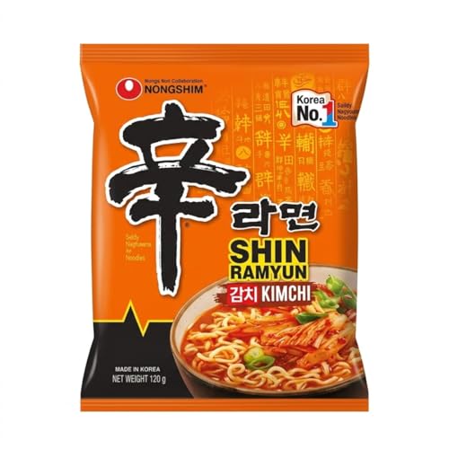 Nongshim Kimchi Shin Ramyun Noodles for Vegetarian, Orange and Red, 120 grams, 4 Count - Image 1