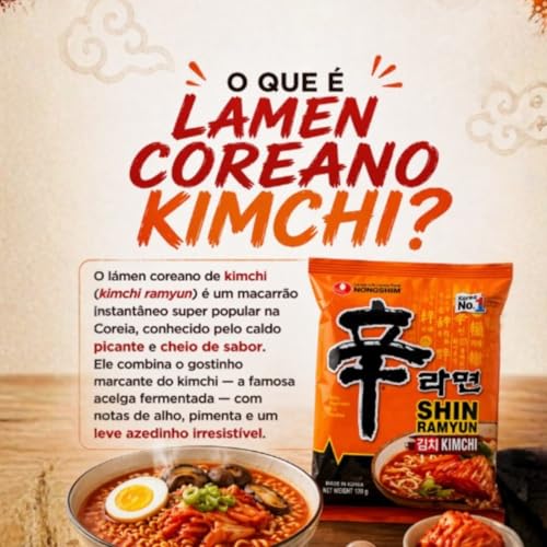 Nongshim Kimchi Shin Ramyun Noodles for Vegetarian, Orange and Red, 120 grams, 4 Count - Image 4