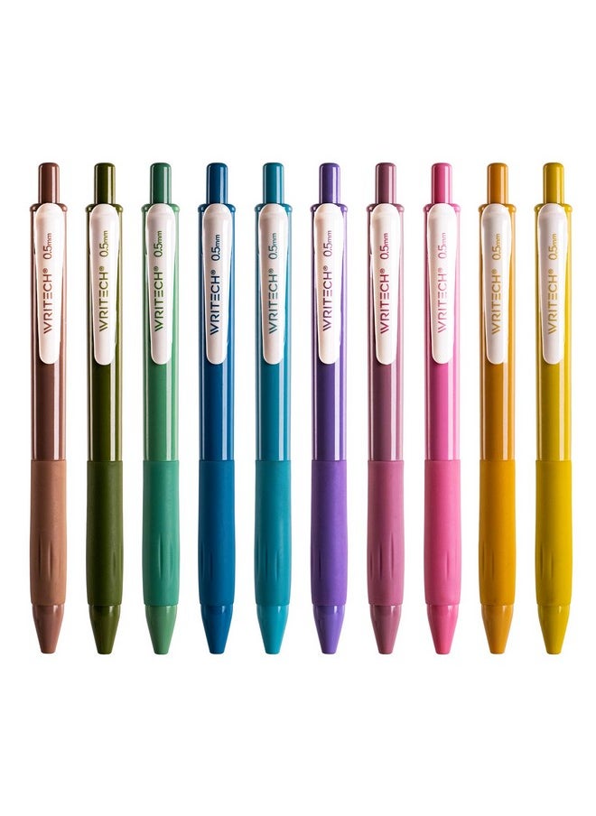 WRITECH Retractable Gel Pens Quick Dry Ink Pens Fine Point 0.5Mm 10 Assorted Unique Vintage Colors For Journaling, Drawing, Doodling, And Notetaking (Vintage 2)  - Image 1