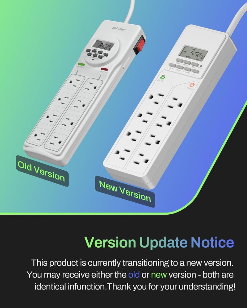 BN-LINK 8 Outlet Surge Protector with 7-Day Digital Timer (4 Outlets Timed, 4 Outlets Always On) - White - Image 5