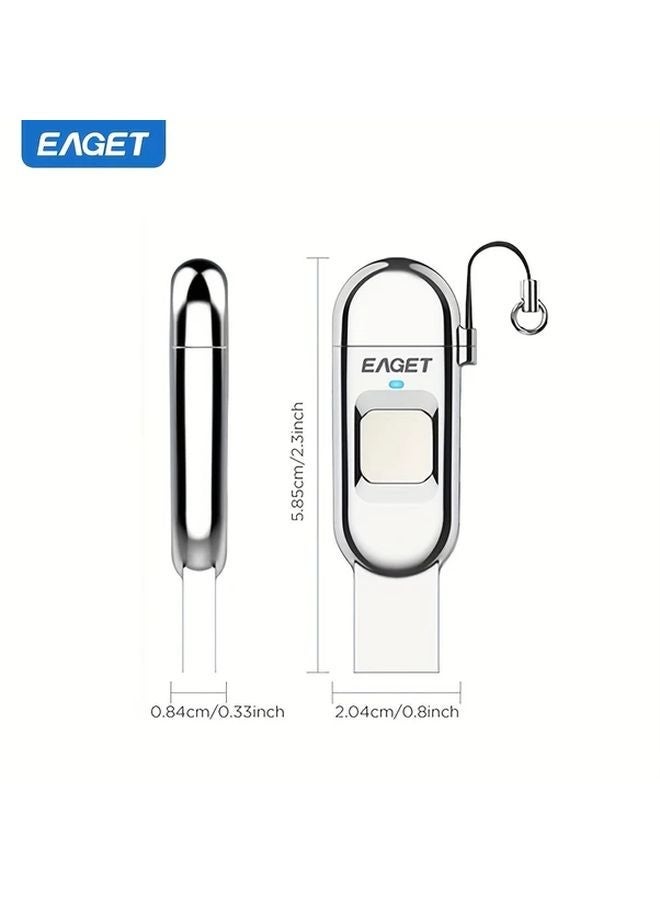 محرك أقراص فلاش USB EAGET بسعة 128 جيجابايت مع بصمة الإصبع وتشفير، عالي السرعة USB 3.2 للتخزين الخارجي لهاتف iPhone 16/15 ولابتوب وكمبيوتر مكتبي - Image 3