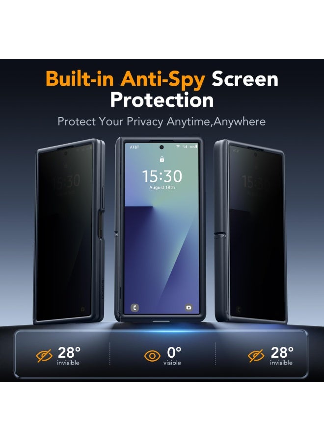 موبوسي جراب لهاتف سامسونج جالاكسي زد فولد 7 مع واقي شاشة الخصوصية، [حامل خفي ومغناطيس مدمج متوافق مع MagSafe وحماية كاملة للمفصل] غطاء مقاوم للصدمات، لون أسود - Image 3