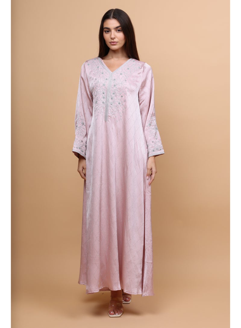 IKKXA Elegant Embroidery Crystals Beaded Jalabiya - Image 5