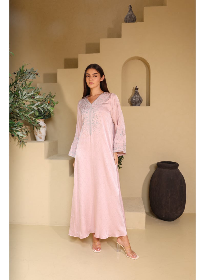 IKKXA Elegant Embroidery Crystals Beaded Jalabiya - Image 1