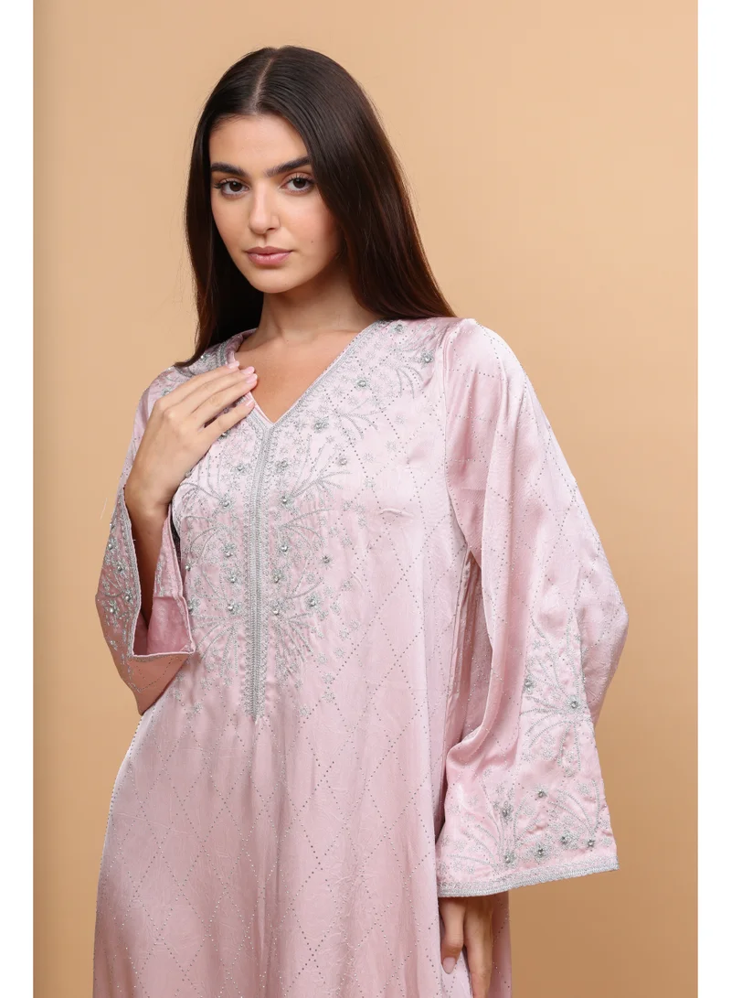 IKKXA Elegant Embroidery Crystals Beaded Jalabiya