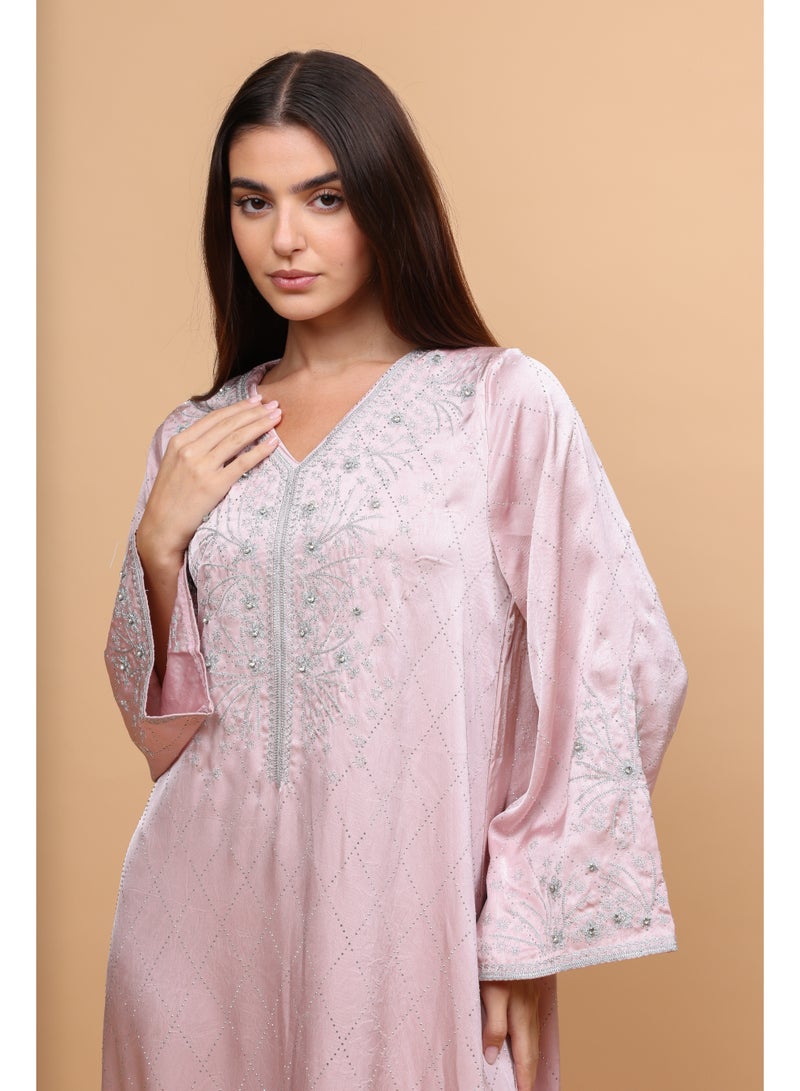 IKKXA Elegant Embroidery Crystals Beaded Jalabiya - Image 2