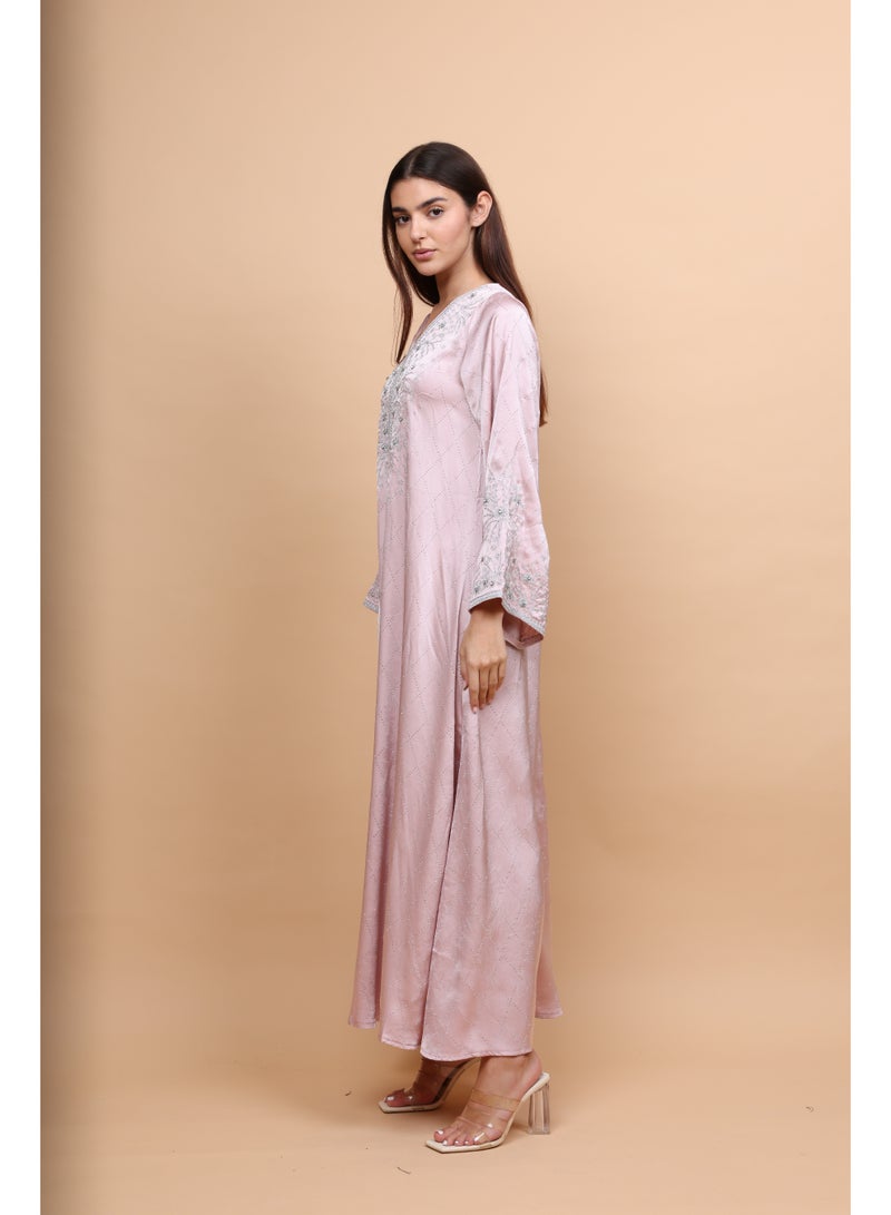 IKKXA Elegant Embroidery Crystals Beaded Jalabiya - Image 3