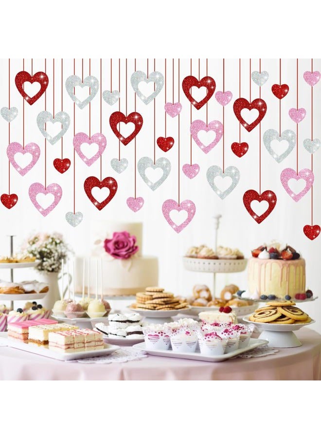 INPLUSTOP 36PCS Valentine's Day Decorations Glitter Heart Hanging Swirls, Red Pink Silver Heart Hanging Decorations, No DIY Valentines Day Hanging Swirl, Valentine's Decor Party Supplies - Image 5