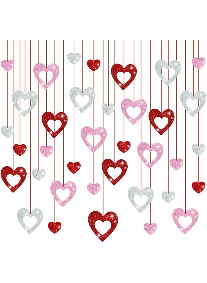 INPLUSTOP 36PCS Valentine's Day Decorations Glitter Heart Hanging Swirls, Red Pink Silver Heart Hanging Decorations, No DIY Valentines Day Hanging Swirl, Valentine's Decor Party Supplies - Image 1