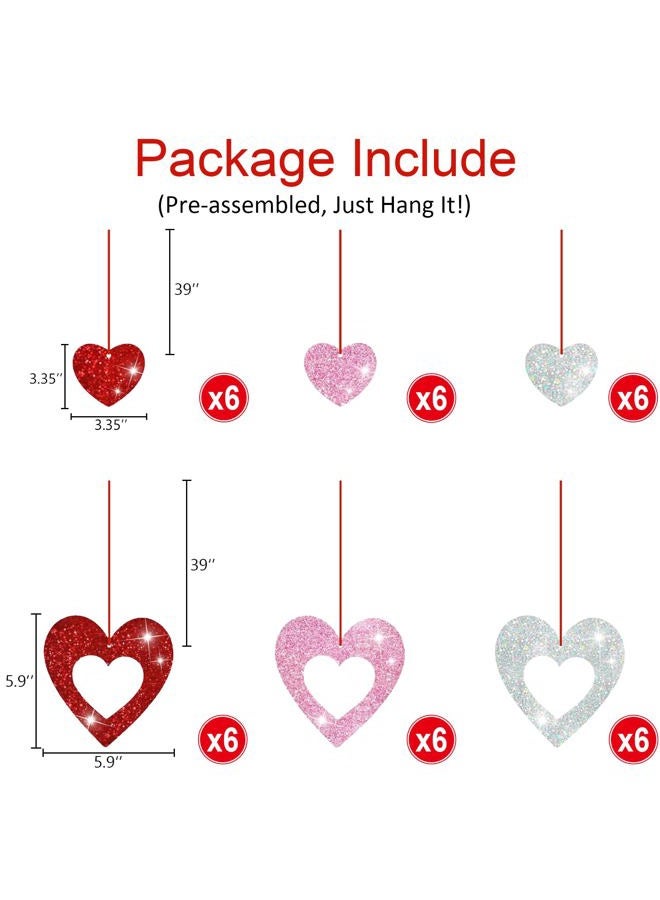 INPLUSTOP 36PCS Valentine's Day Decorations Glitter Heart Hanging Swirls, Red Pink Silver Heart Hanging Decorations, No DIY Valentines Day Hanging Swirl, Valentine's Decor Party Supplies - Image 3