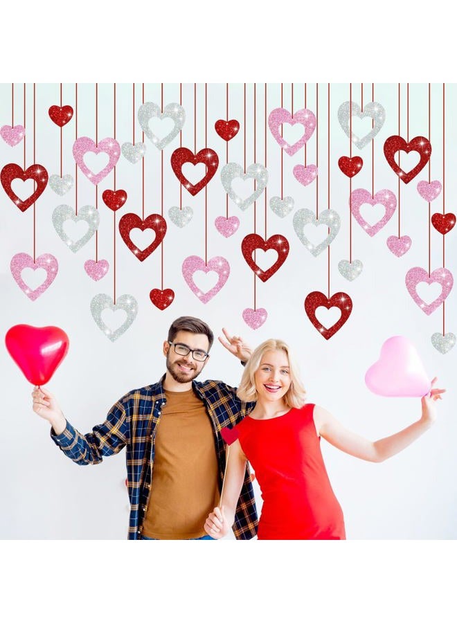 INPLUSTOP 36PCS Valentine's Day Decorations Glitter Heart Hanging Swirls, Red Pink Silver Heart Hanging Decorations, No DIY Valentines Day Hanging Swirl, Valentine's Decor Party Supplies - Image 2