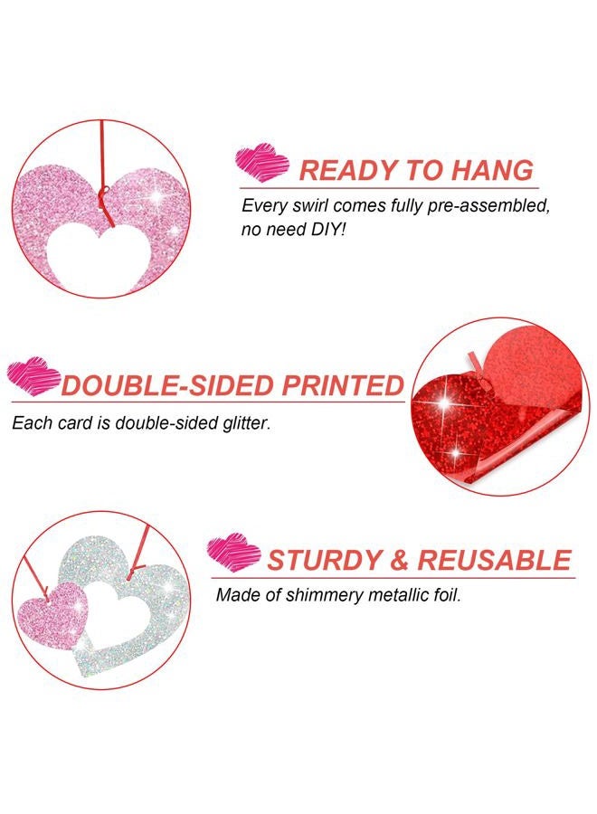 INPLUSTOP 36PCS Valentine's Day Decorations Glitter Heart Hanging Swirls, Red Pink Silver Heart Hanging Decorations, No DIY Valentines Day Hanging Swirl, Valentine's Decor Party Supplies - Image 4