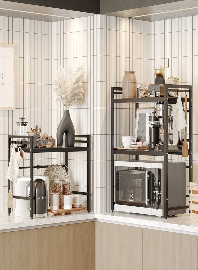 NETEL Expandable Microwave Stand,3 Tier Metal Kitchen Countertop Organizer Shelves with 8 Hooks,Bakers Rack,Microwave Shelf,Microwave Oven Rack,110lbs Weight Capacity - Image 5