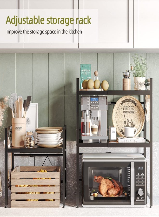 NETEL Expandable Microwave Stand,3 Tier Metal Kitchen Countertop Organizer Shelves with 8 Hooks,Bakers Rack,Microwave Shelf,Microwave Oven Rack,110lbs Weight Capacity - Image 4