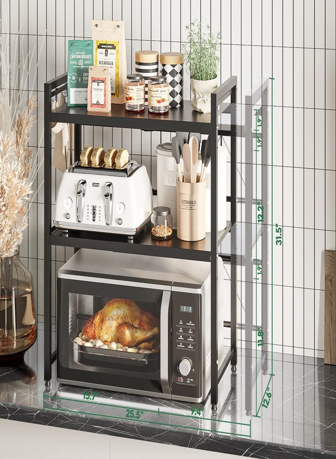 NETEL Expandable Microwave Stand,3 Tier Metal Kitchen Countertop Organizer Shelves with 8 Hooks,Bakers Rack,Microwave Shelf,Microwave Oven Rack,110lbs Weight Capacity - Image 2