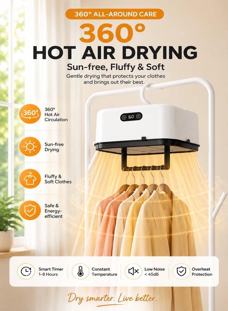 Toshionics Portable Foldable Dryer Machine with Heating Drying Bag, Compact Indoor Laundry Dryer for Delicate Clothes, Low Noise Portable Hanger Dryer with Smart Timer, Energy Efficient Electric Garment Drying Rack & Multifunctional Closet Dryer Machine for Baby Clothes and Fabric Care - Image 2
