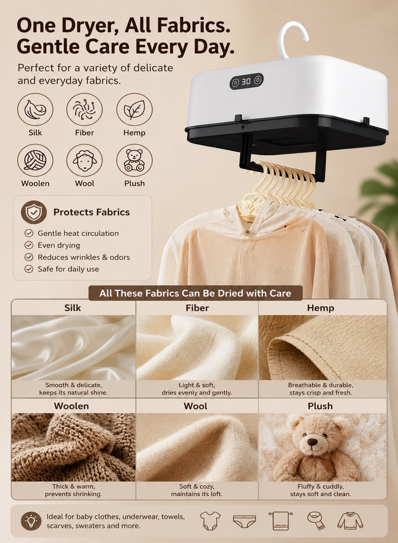 Toshionics Portable Foldable Dryer Machine with Heating Drying Bag, Compact Indoor Laundry Dryer for Delicate Clothes, Low Noise Portable Hanger Dryer with Smart Timer, Energy Efficient Electric Garment Drying Rack & Multifunctional Closet Dryer Machine for Baby Clothes and Fabric Care - Image 3