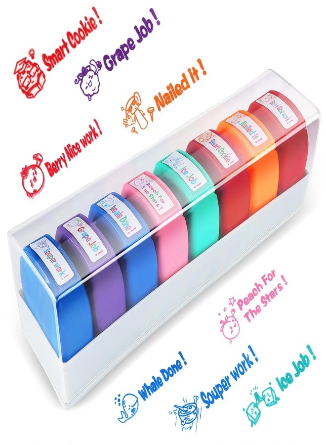 Tmtains 8Pcs Teacher Stamps for Classroom Self-inking Stamps for Teachers Funny Personalized Teacher Stamps for Grading Office Teacher Supplies for Classroom Elementary Homework Reward with Bonus Storage Tray - Image 1