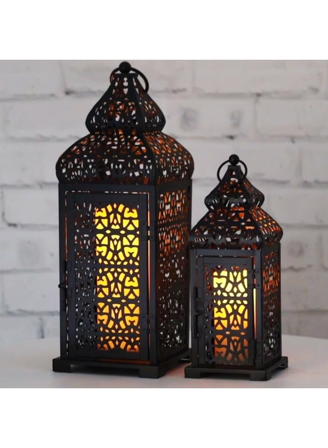 VELA LANTERNS Large Temple Moroccan Lantern Lamp Decorative Candle Holders for Ramadan Decorations Hanging Outdoor Patio or Porch Indoor Home Decor Weddings Black Set of 2 - Image 4
