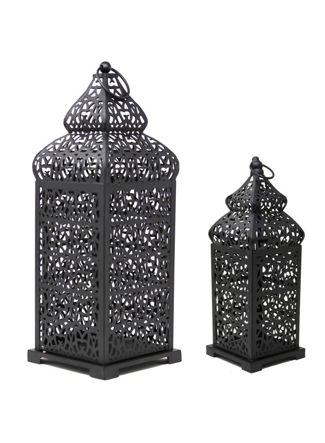 VELA LANTERNS Large Temple Moroccan Lantern Lamp Decorative Candle Holders for Ramadan Decorations Hanging Outdoor Patio or Porch Indoor Home Decor Weddings Black Set of 2 - Image 2