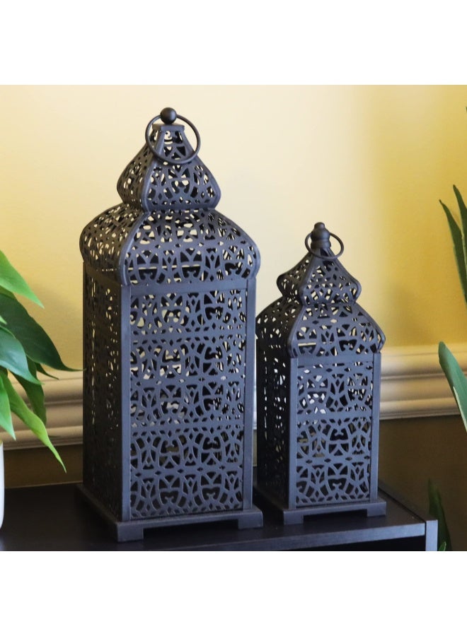 VELA LANTERNS Large Temple Moroccan Lantern Lamp Decorative Candle Holders for Ramadan Decorations Hanging Outdoor Patio or Porch Indoor Home Decor Weddings Black Set of 2 - Image 3