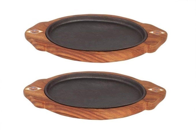 SIZZLER PLATE WITH WOODEN BASE OVAL 13INCH BROWN 2 PIECE