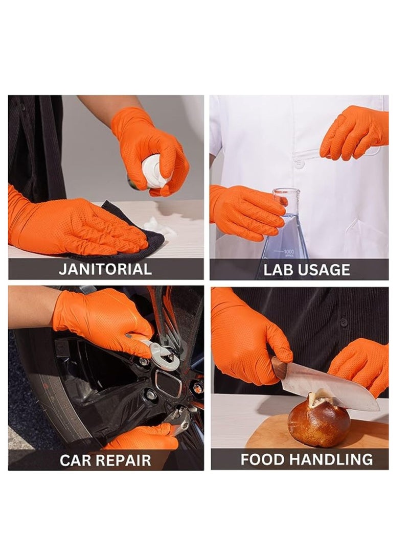 Zalcoon Orange Nitrile Gloves,Industrial Disposable Gloves Latex free, Powder Free,Mechanic Gloves,Diamond Texture  - Image 5