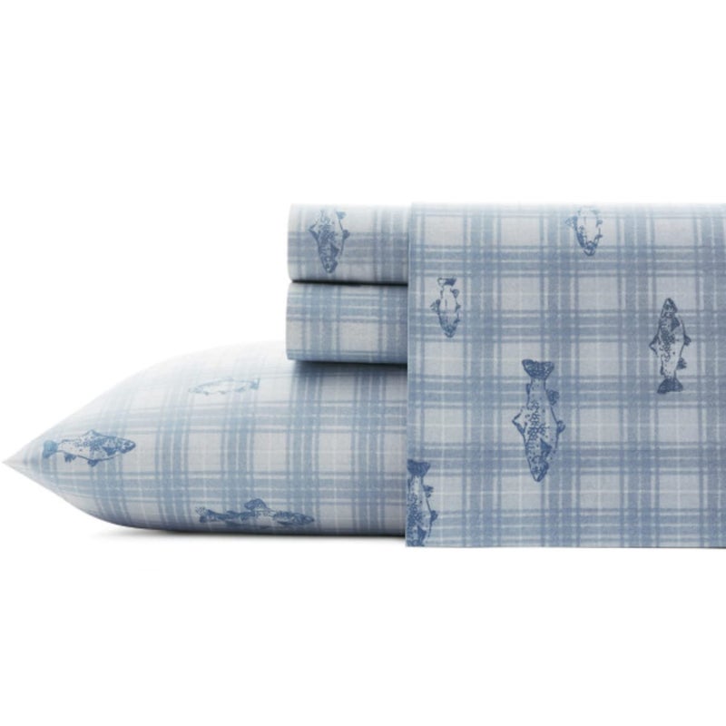 Eddie Bauer - Queen Sheets, Cotton Percale Bedding Set, Crisp & Cool Home Decor (Methow Plaid Blue, Queen) - Image 1