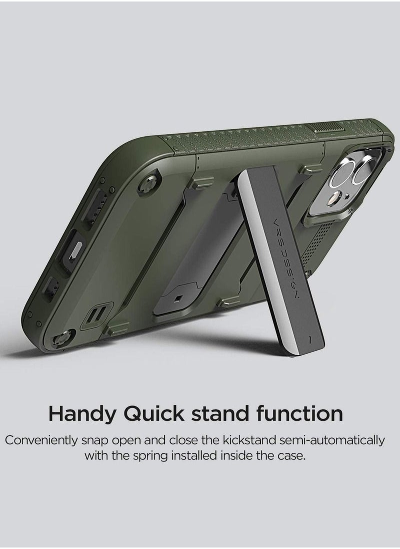 VRS Design Quick Stand for iPhone 12 / 12 PRO Case Cover with Kickstand - Green  - Image 2