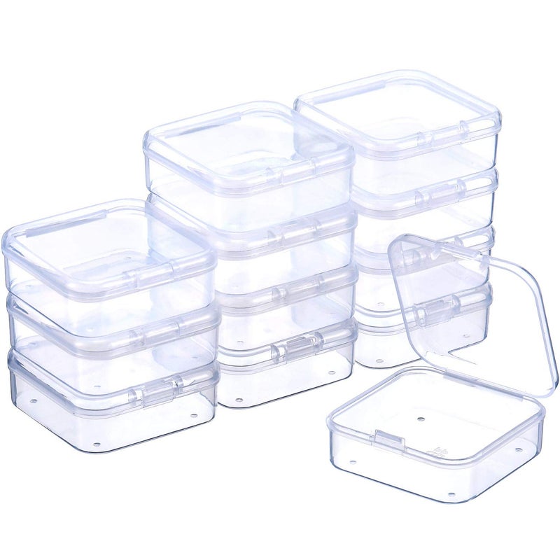 SATINIOR 12 Pack Clear Plastic Beads Storage Containers Box with Hinged Lid for Beads and More 212 x 212 x 079 Inch
