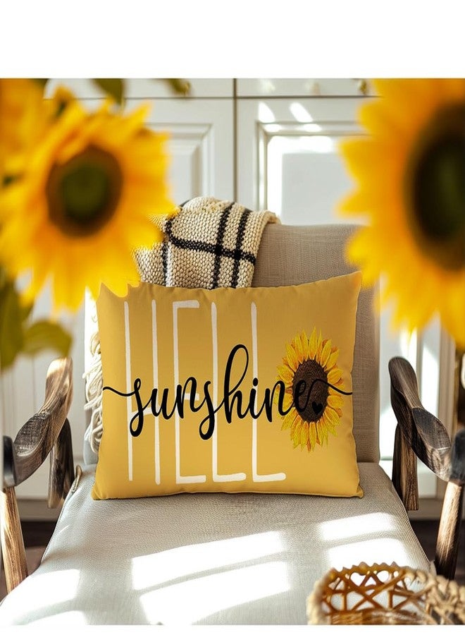 RABUSOFA Hello Sunshine Sunflower Spring Summer Throw Pillow Covers,12x20 Inch Quote Yellow Farmhouse Lumbar Decorative Cushion Case Decoration for Sofa Couch Single - Image 2