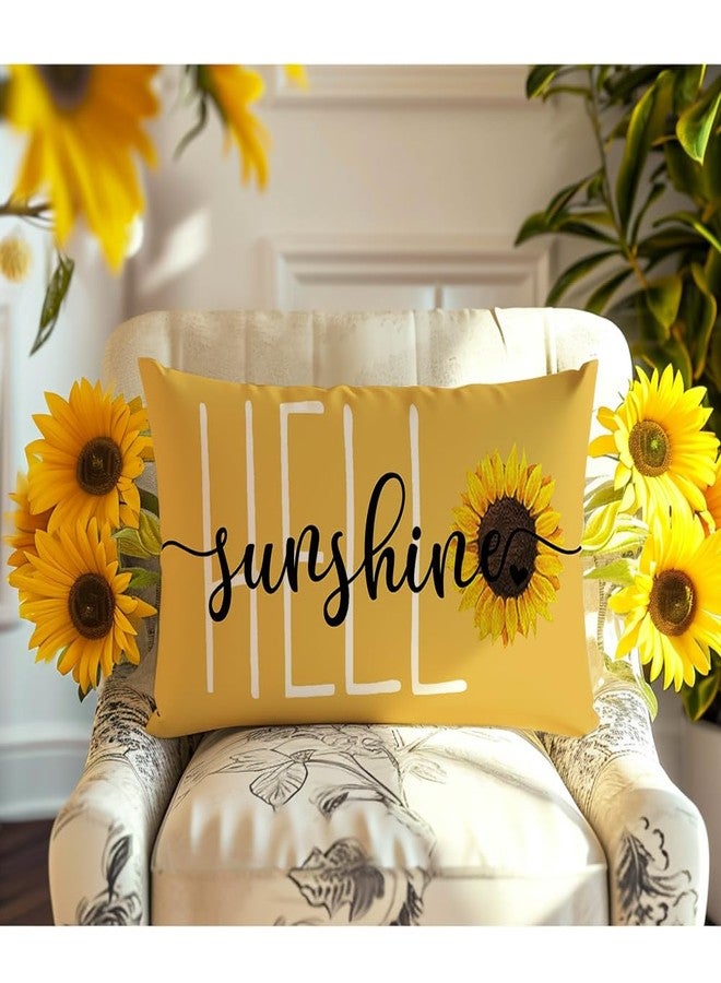 RABUSOFA Hello Sunshine Sunflower Spring Summer Throw Pillow Covers,12x20 Inch Quote Yellow Farmhouse Lumbar Decorative Cushion Case Decoration for Sofa Couch Single - Image 4