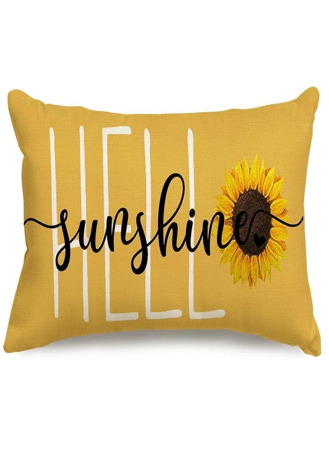 RABUSOFA Hello Sunshine Sunflower Spring Summer Throw Pillow Covers,12x20 Inch Quote Yellow Farmhouse Lumbar Decorative Cushion Case Decoration for Sofa Couch Single - Image 1