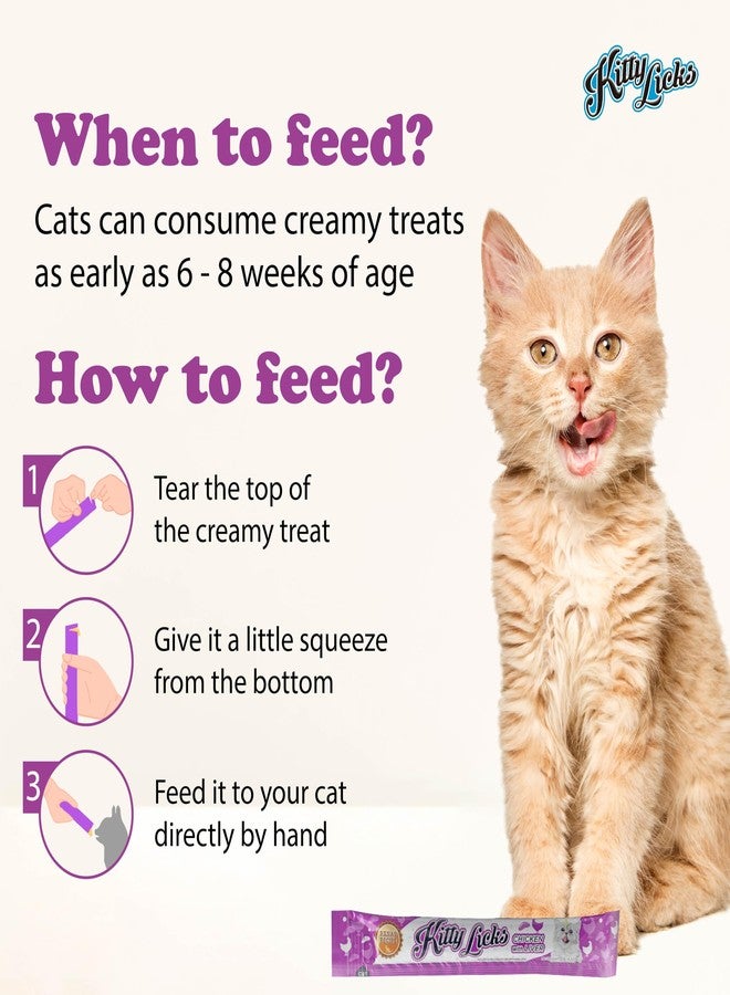 Rena Kitty Licks Cat Treats for Kittens | Creamy Lickable Chicken Liver Snack | Rich in Fiber, Omega 6 & Zinc | No Artificial Colours - Each 60g (Pack of 3) - Image 4