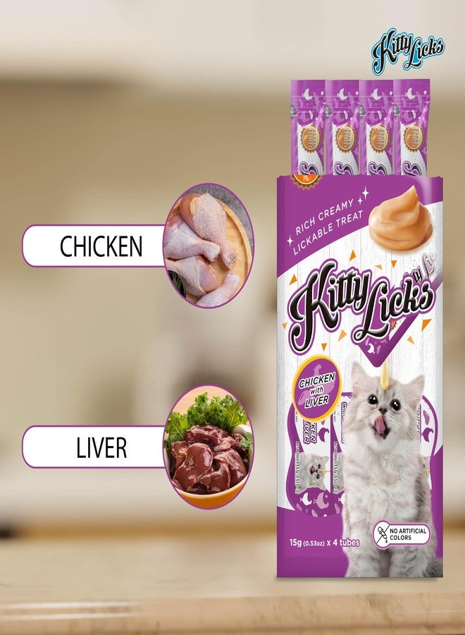 Rena Kitty Licks Cat Treats for Kittens | Creamy Lickable Chicken Liver Snack | Rich in Fiber, Omega 6 & Zinc | No Artificial Colours - Each 60g (Pack of 3) - Image 3