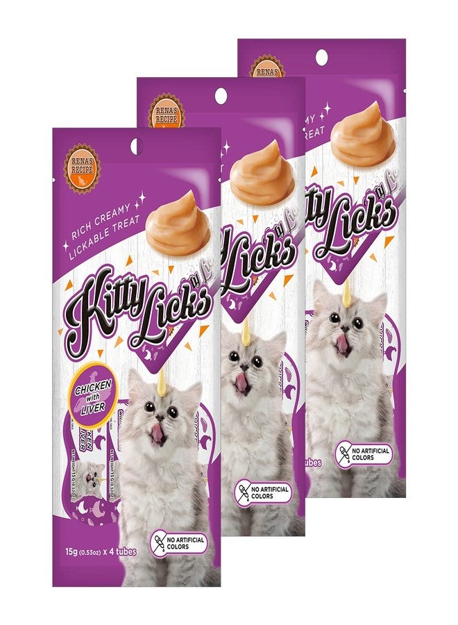 Rena Kitty Licks Cat Treats for Kittens | Creamy Lickable Chicken Liver Snack | Rich in Fiber, Omega 6 & Zinc | No Artificial Colours - Each 60g (Pack of 3) - Image 1