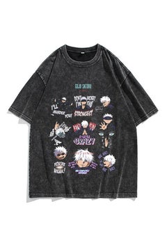 Washed retro T-shirt street hip hop anime Jujutsu Kaisen casual cotton summer short sleeves