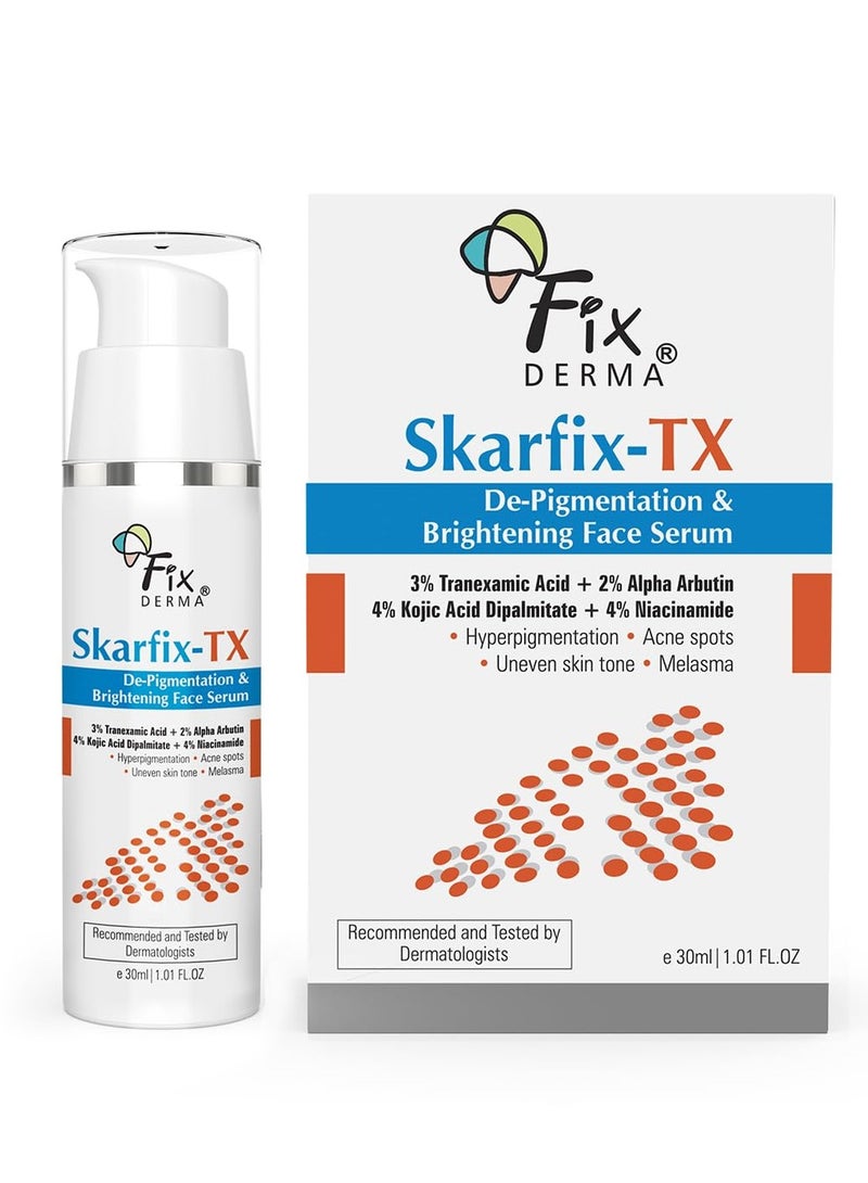 FIXDERMA TX 4% Kojic Acid with 4% Niacinamide & 2% Alpha Arbutin Face Serum for Acne Spots, Melasma, Brightening Serum - 30ml - Image 1