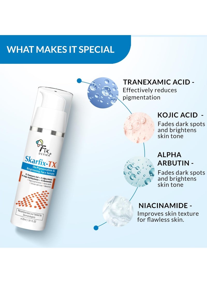 FIXDERMA TX 4% Kojic Acid with 4% Niacinamide & 2% Alpha Arbutin Face Serum for Acne Spots, Melasma, Brightening Serum - 30ml - Image 3