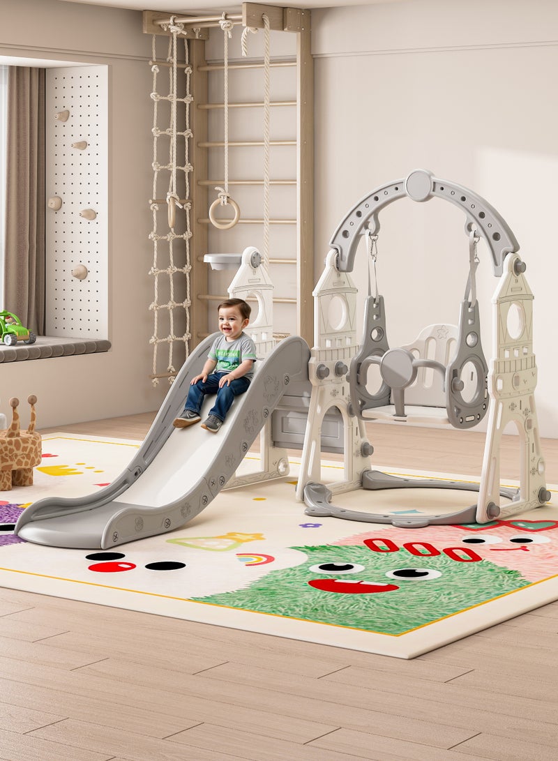 الأمويلات مجموعة مرجيحة 3 في 1 مع زحليقة اطفال للأطفال الصغار ملعب داخلي خارجي مزودة بسلة كرة السلة سلم تسلق وأنشطة مرحة - Image 1