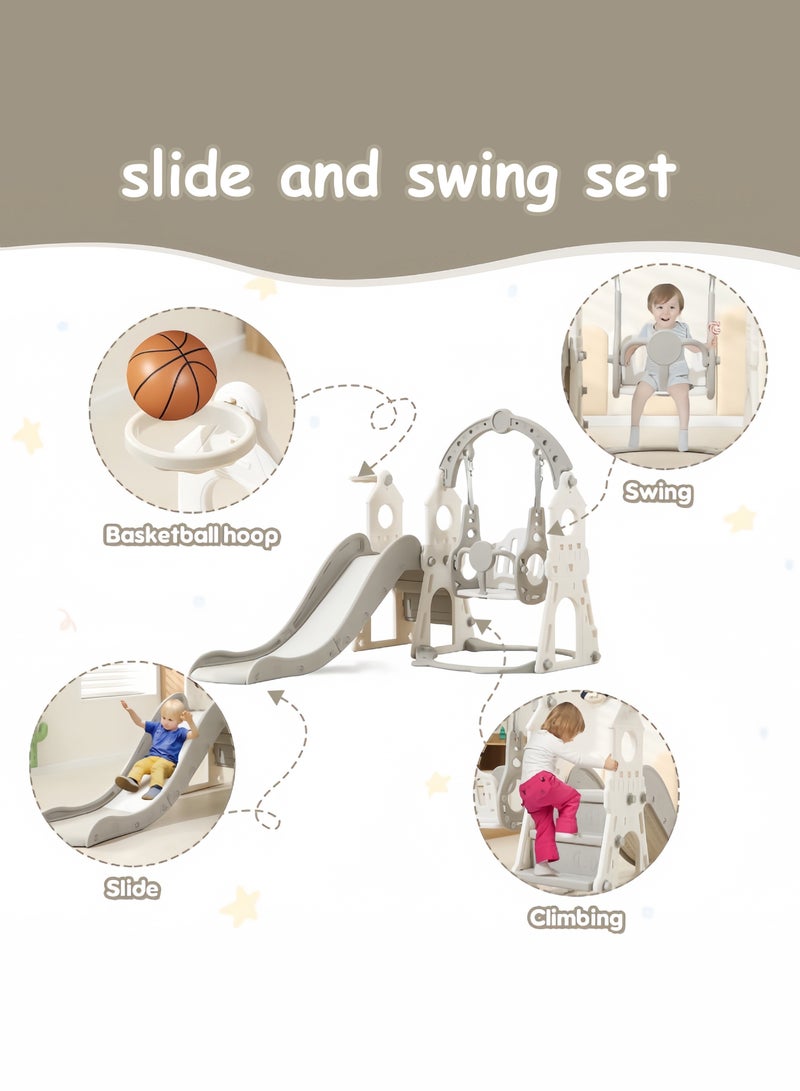 الأمويلات مجموعة مرجيحة 3 في 1 مع زحليقة اطفال للأطفال الصغار ملعب داخلي خارجي مزودة بسلة كرة السلة سلم تسلق وأنشطة مرحة - Image 2