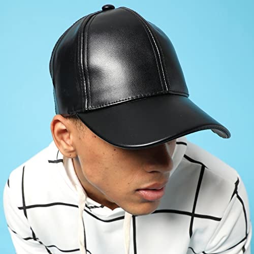 French Accent Men Black Solid Vegan Leather Baseball Cap For Outdoor Everyday Wear | Uv Protection | Lightweight | Quick-Drying | Fashion Casual Headwear Accessories For Men And Boys, Free Size - Image 2